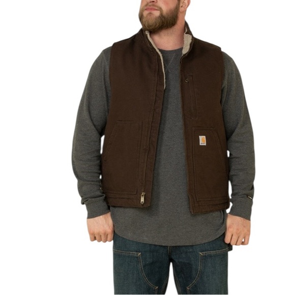 NEW Carhartt Mens Brown Canvas Duck Sherpa Lined Mock Neck Vest Loose Fit Size L - Picture 16 of 16